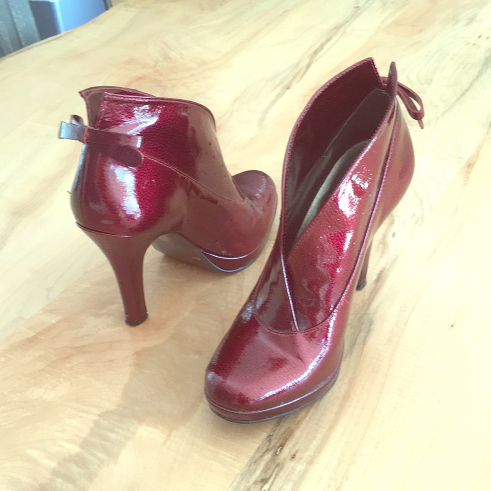 Jessica Simpson red booties with ribbon